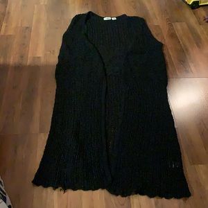 Black open knit long vest